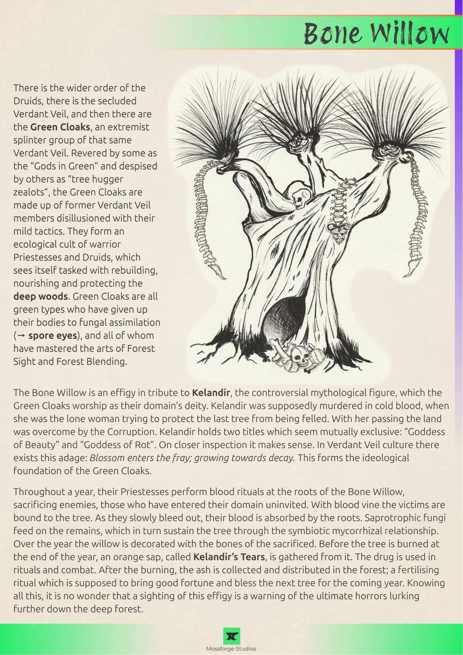 Illustration of a bone-adorned tree effigy